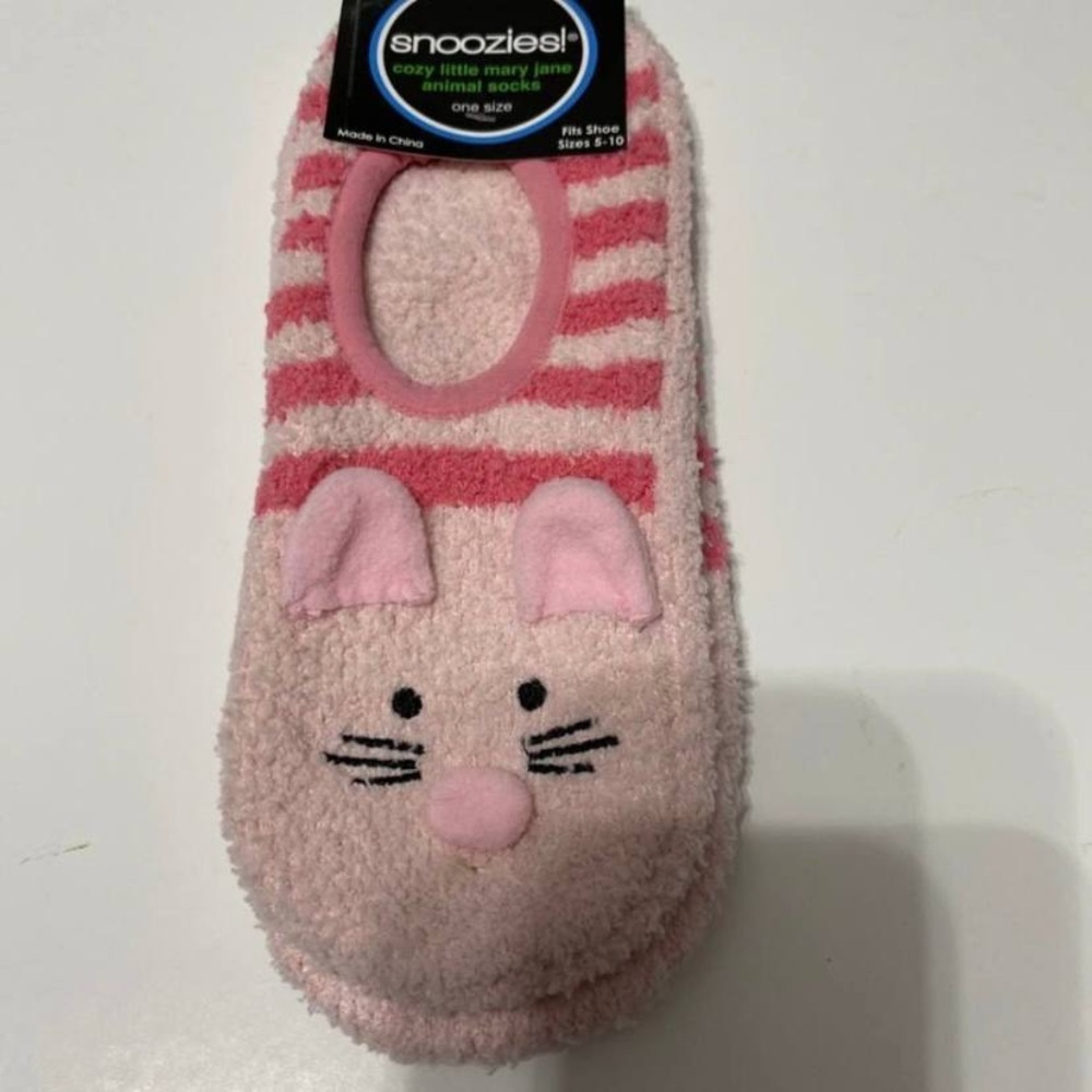NWT Snoozies! Pink Whiskers Cozy Socks Sizes 9-11